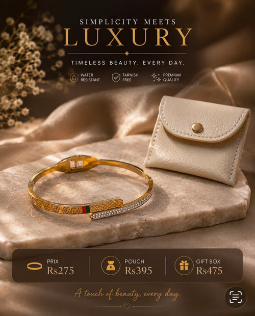 Crystal Gold Bangle Bracelet with gift pouch