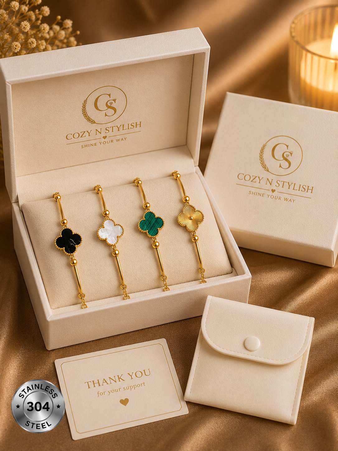Luxury Clover Bracelet – Gold Stainless Steel
