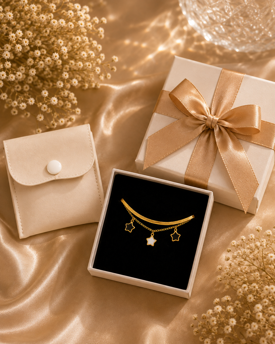 Star Charm Bracelet – Double Chain Star Bracelet in Gold Stainless Steel
