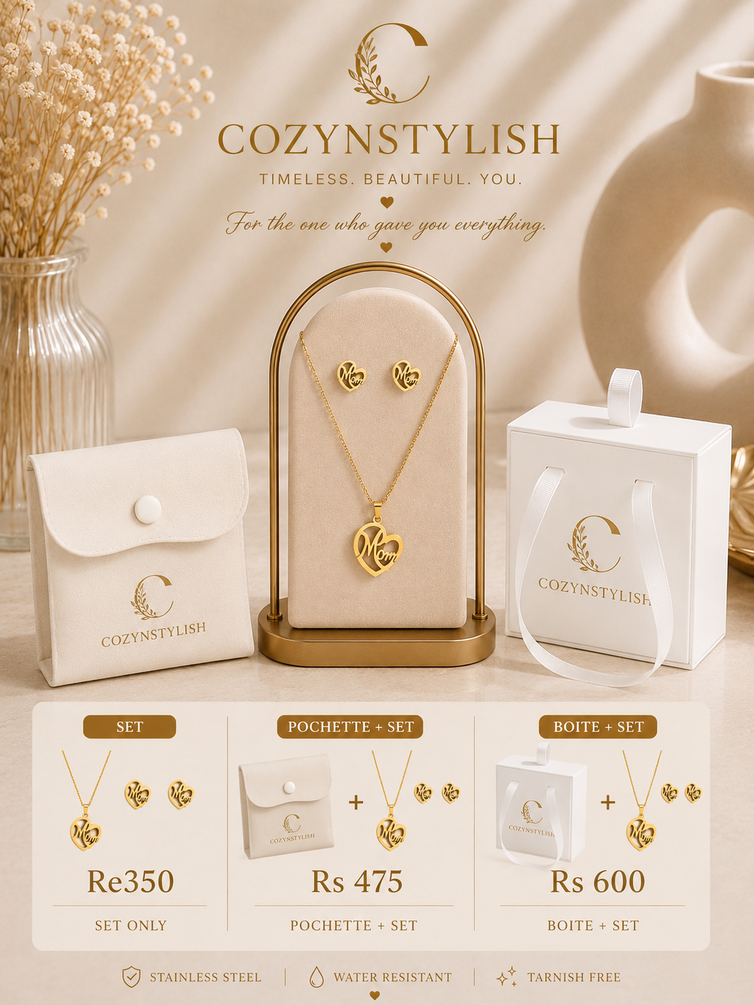 Mom Heart Stainless Steel Jewellery Set