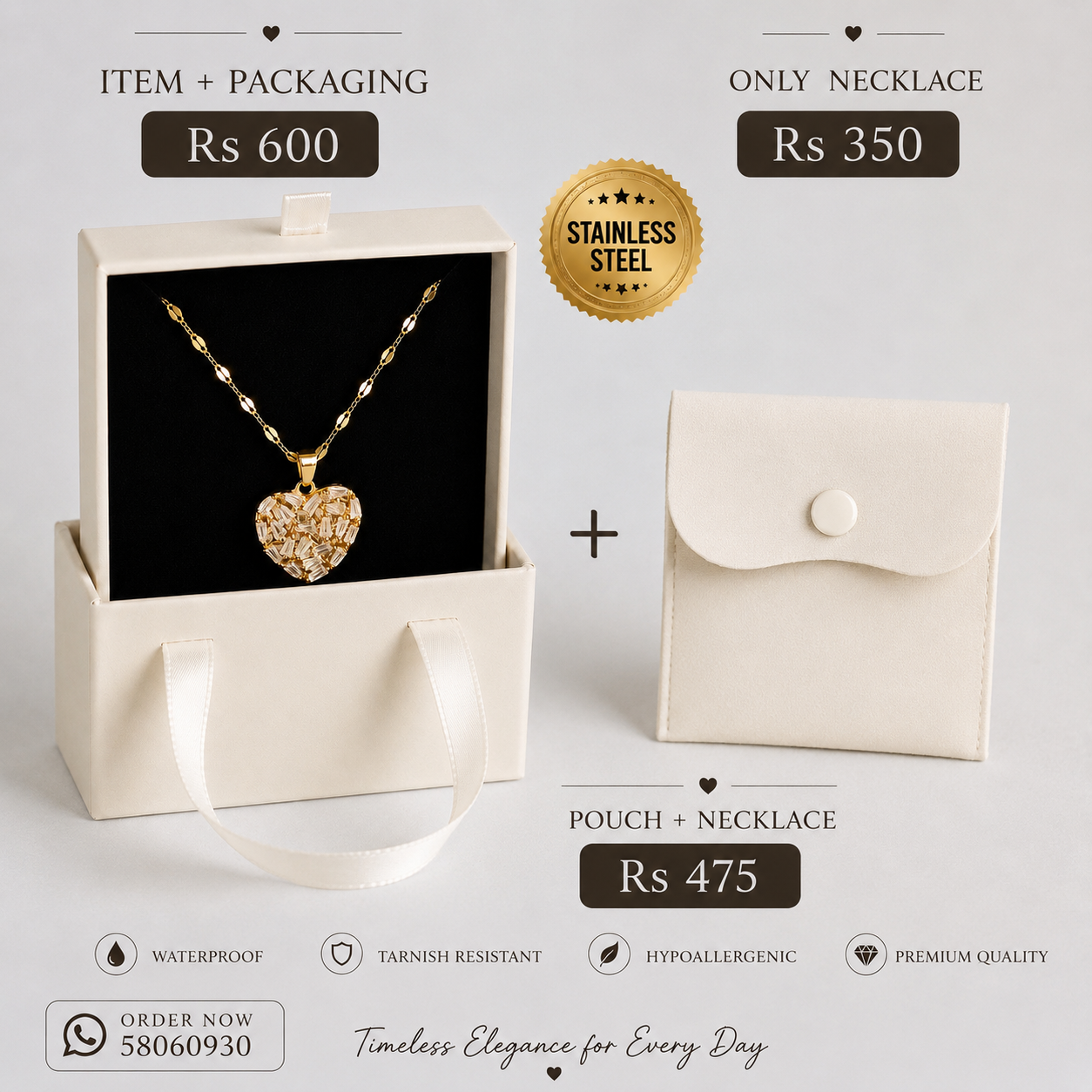 Heart Crystal Necklace - Gold Stainless Steel