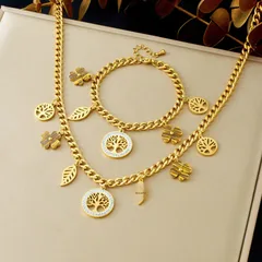 Charming Set – Tree of Life Charm Necklace & Bracelet in Gold Stainless Steel