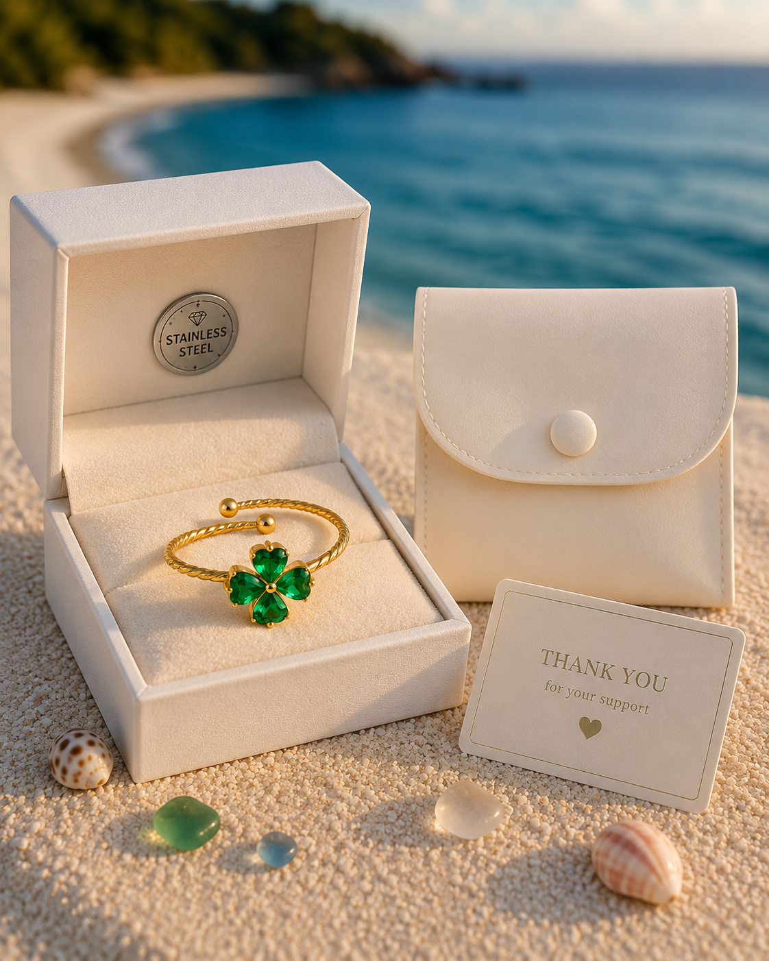 Green Clover Bracelet – Gold Stainless Steel