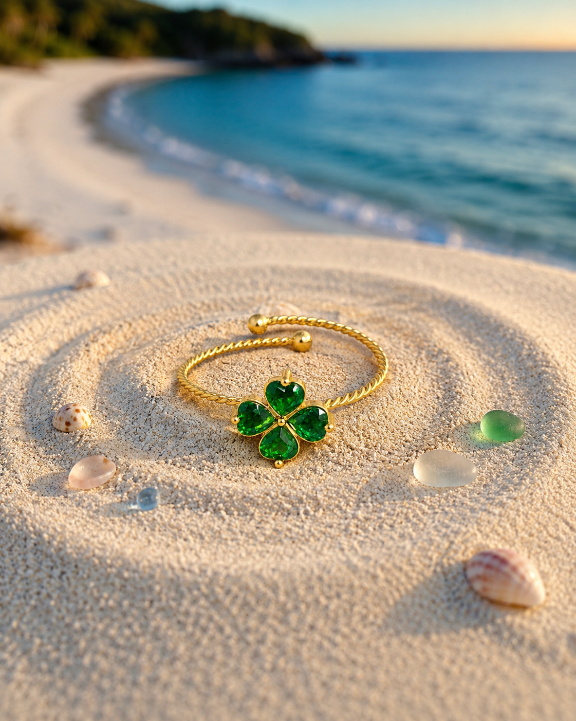 Green Clover Bracelet – Gold Stainless Steel