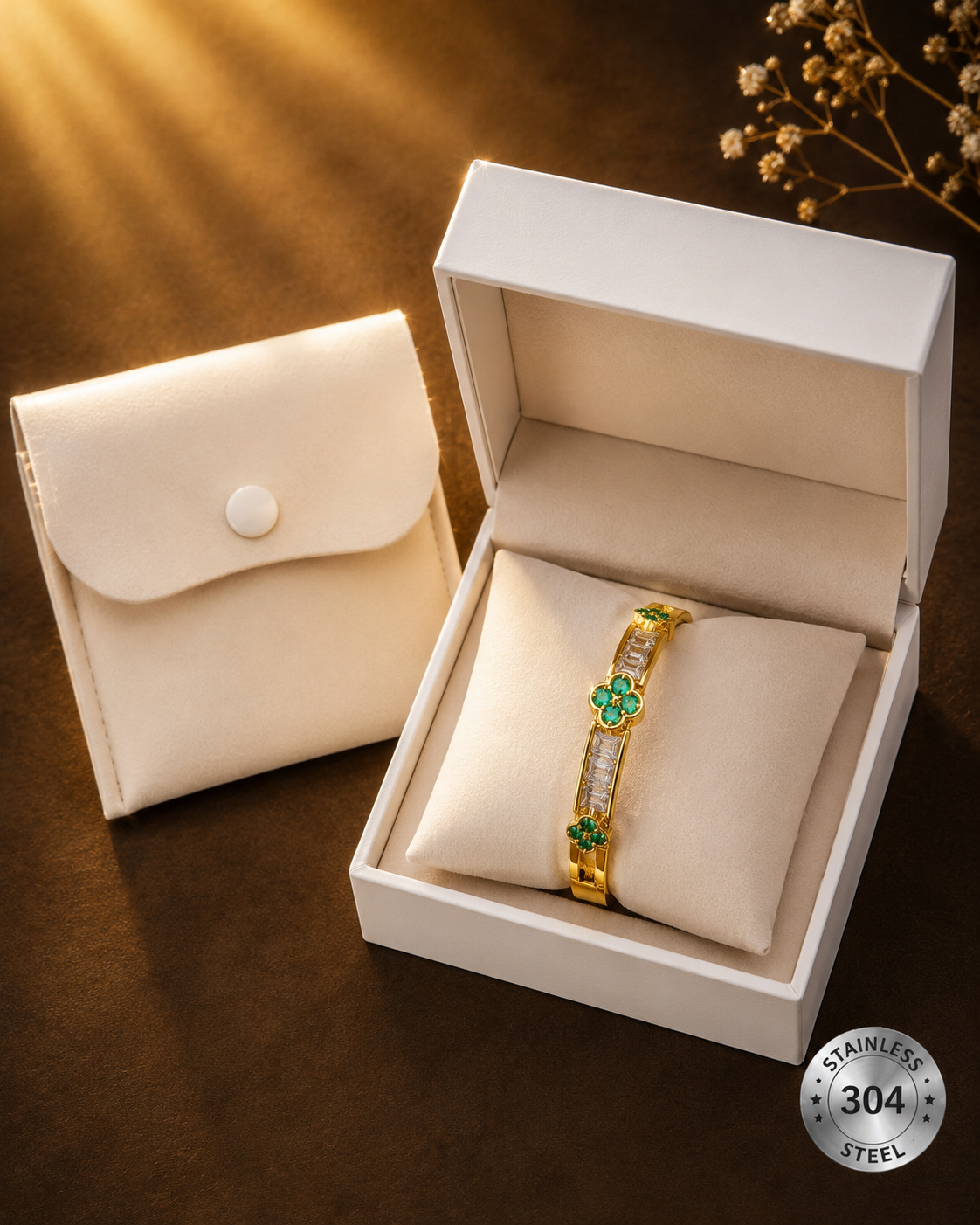 Luxury Green Clover Ring – 304 Stainless Steel