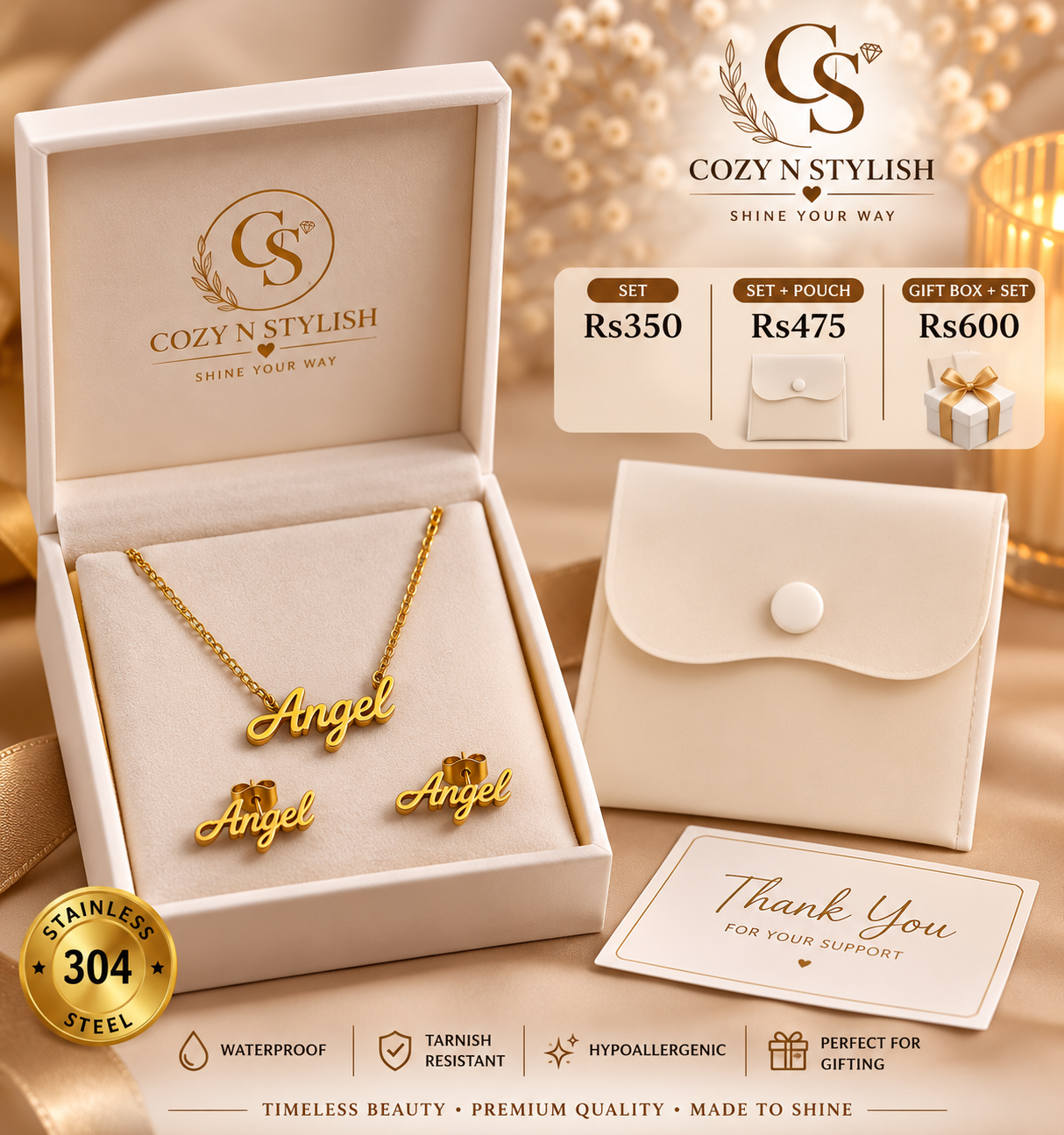 Angel Stainless Steel Jewelry Set – Gold