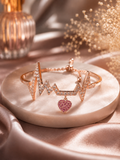 Heartbeat Bracelet – Rose Gold Crystal Heartbeat Bracelet with Heart Charm