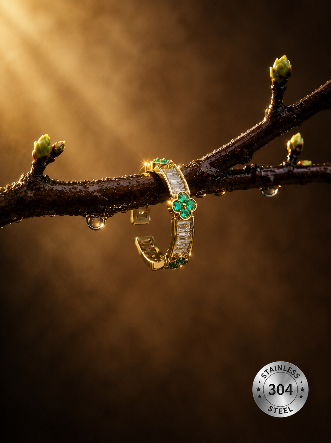 Luxury Green Clover Ring – 304 Stainless Steel