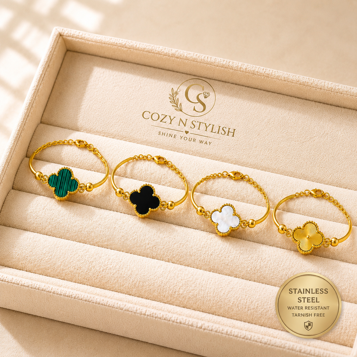 Luxury Clover Bracelet – Gold Stainless Steel