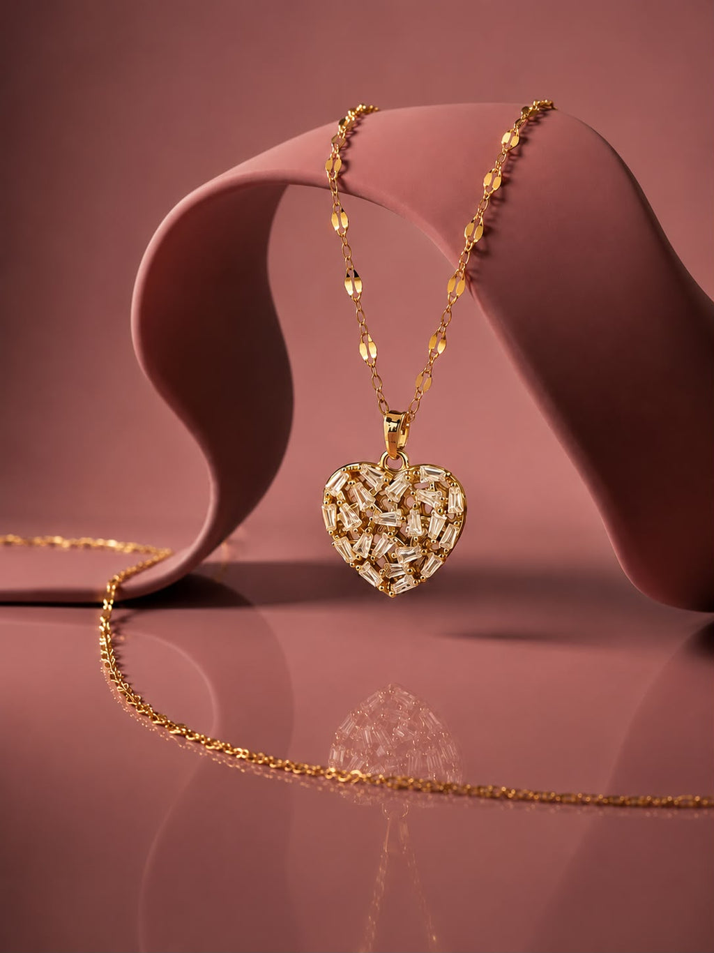 Heart Crystal Necklace - Gold Stainless Steel