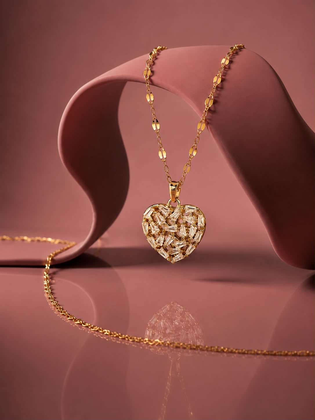 Heart Crystal Necklace - Gold Stainless Steel