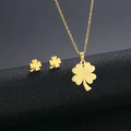 Lucky Clover Set – Gold Stainless Steel Necklace & Earrings