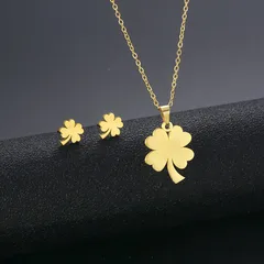 Lucky Clover Set – Gold Stainless Steel Necklace & Earrings