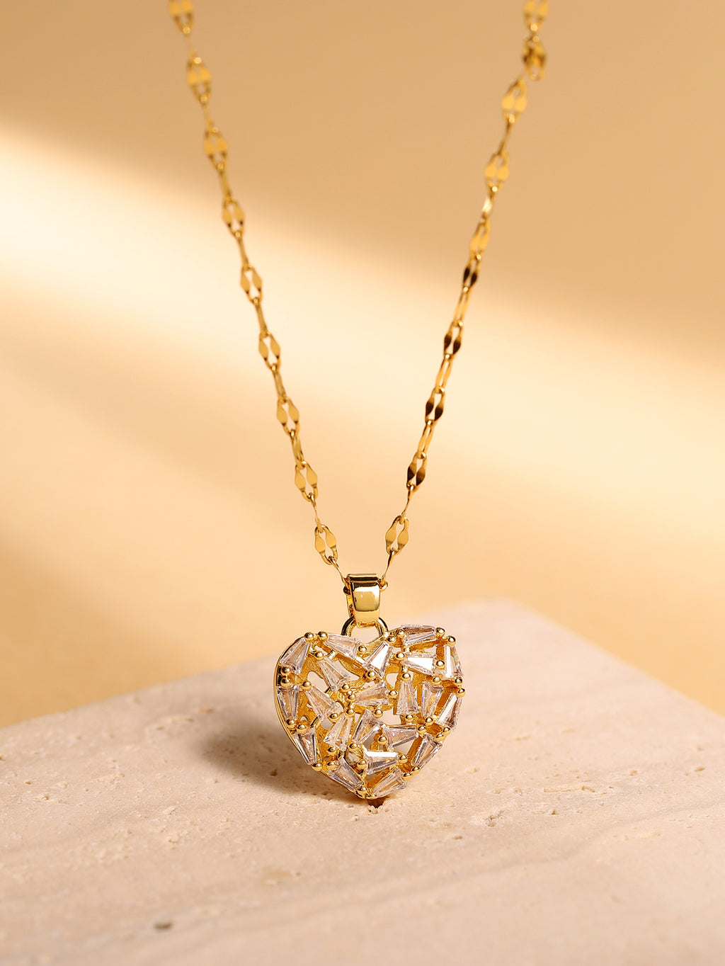 Heart Crystal Necklace - Gold Stainless Steel