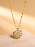 Heart Crystal Necklace - Gold Stainless Steel